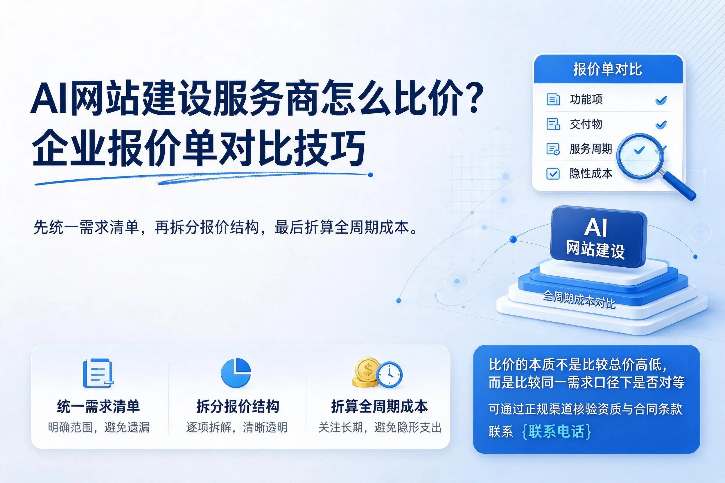 AI网站建设服务商怎么比价？东营企业报价单对比技巧