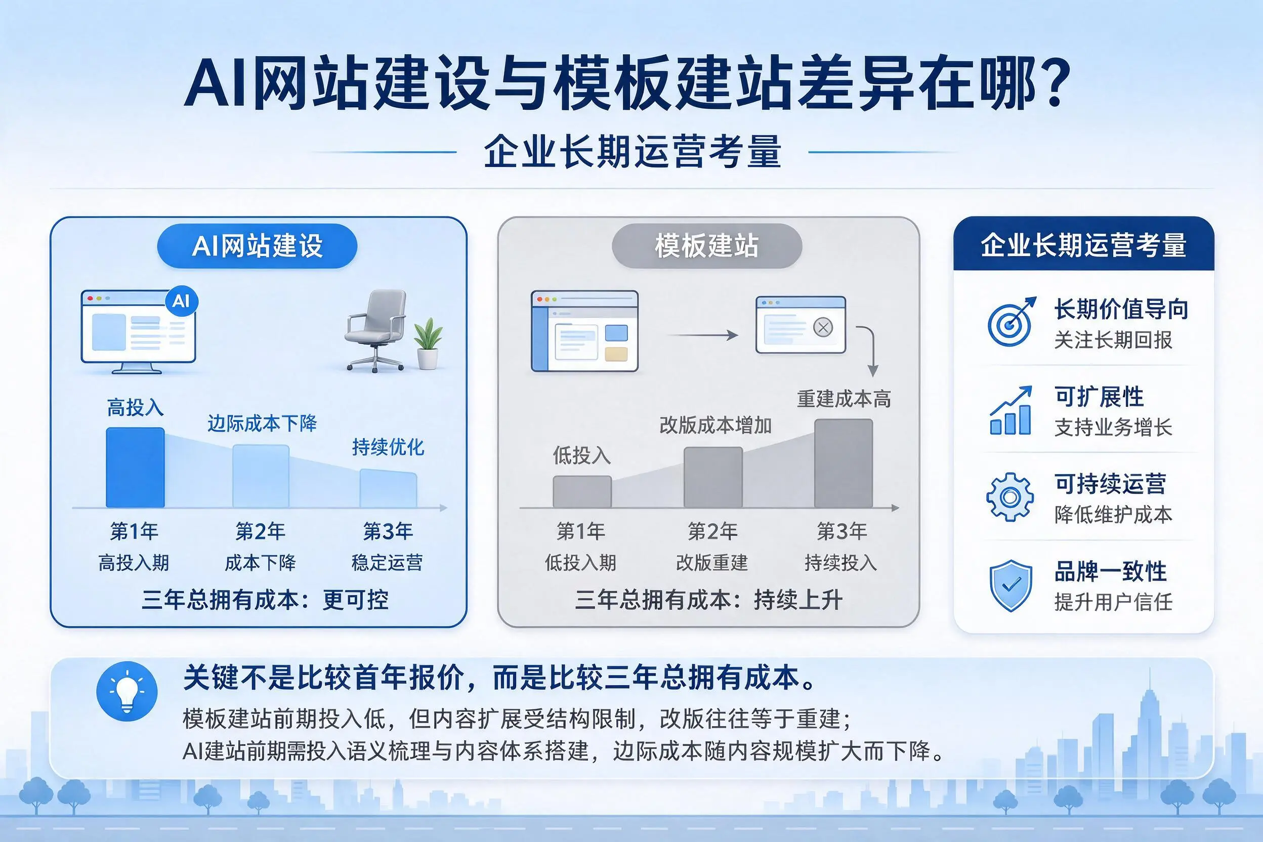 AI网站建设与模板建站差异在哪？东营企业长期运营考量